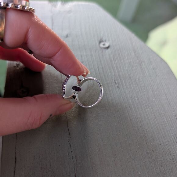Purple Swirl Oval Sterling Silver Ring Retro Vintage Boho Natural Stone Size 7 - Picture 3 of 9